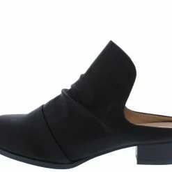 In Touch Savannah030 Black Pu Ruched Loafer Mule Heel Shoes