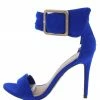 JP Shoes Dashing21 Electric Blue Open Toe Ankle Buckle Band Stiletto Heel