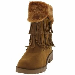Forever Link Boots Daytona35 Tan Faux Fur Trim Fringe Boot