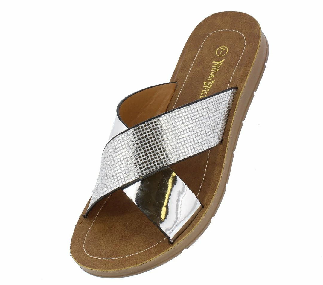TWIN TIGER Delight04 Silver Open Toe Cross Strap Slide On Sandal Shoes 4 TWIN TIGER Delight04 Silver Open Toe Cross Strap Slide On Sandal Shoes