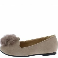 Forever Link Diana14k Taupe Fuzzy Pom Pom Loafer Kids Flat Flats