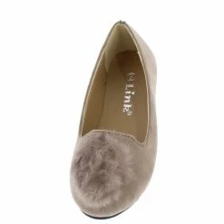Forever Link Diana14k Taupe Fuzzy Pom Pom Loafer Kids Flat Flats