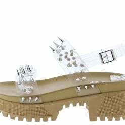 CAPE ROBBIN Shoes Dominica Clear Spike Stud Slingback Chunky Lug Sandal