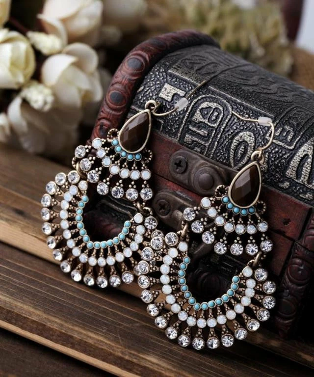 CBAE Double Tier Multi Stone Crystal Earrings Accessories 4 CBAE Double Tier Multi Stone Crystal Earrings Accessories