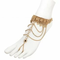 Wild Flower Draped Metal Gold Chain Anklet Accessories