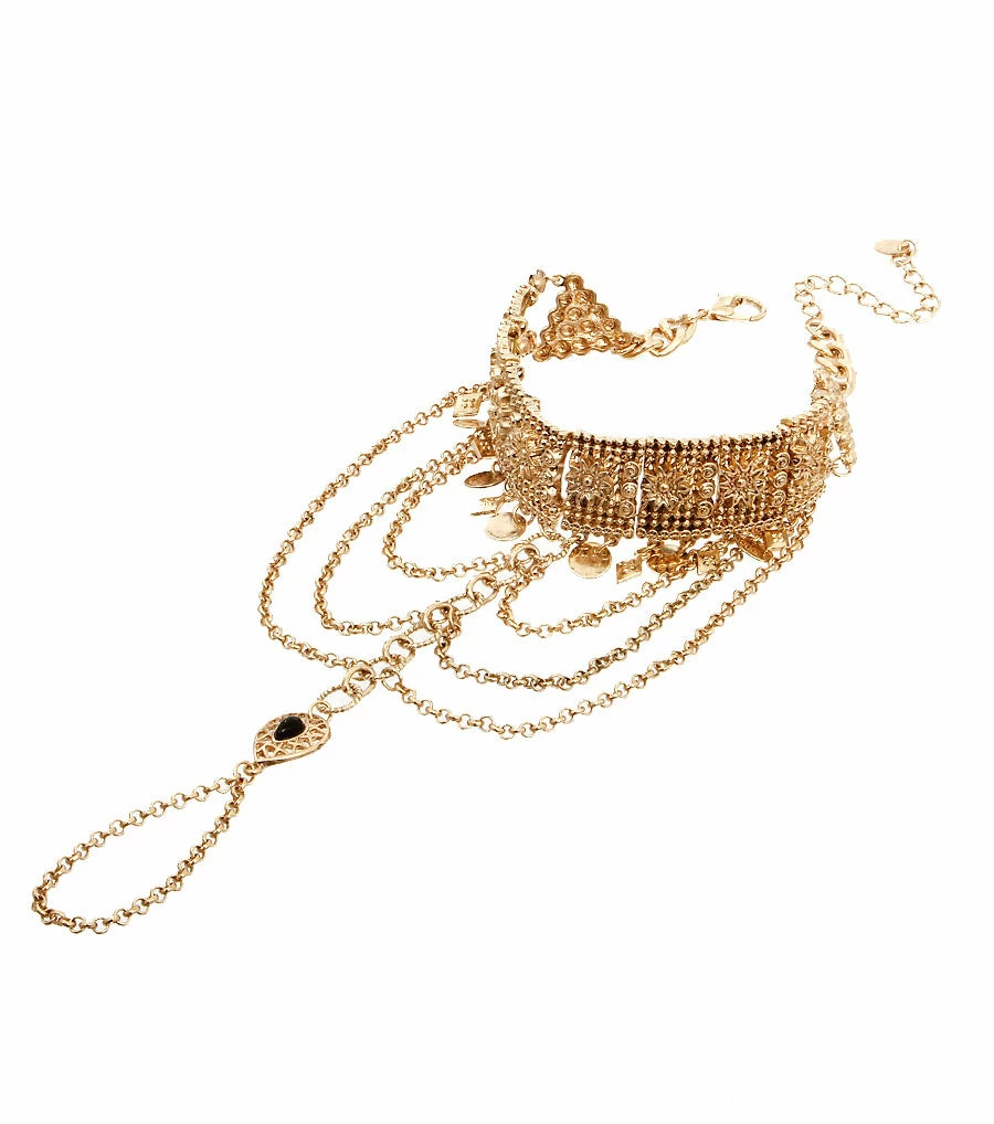 Wild Flower Draped Metal Gold Chain Anklet Accessories 4 Wild Flower Draped Metal Gold Chain Anklet Accessories