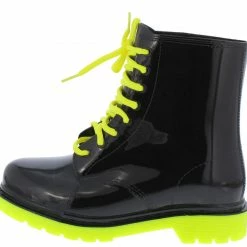 JP Drizzle02 Neon Yellow Black Two Tone Lace Up Rain Boot