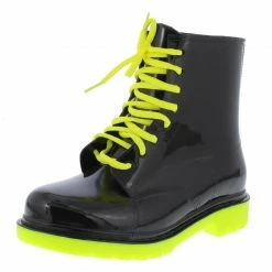 JP Drizzle02 Neon Yellow Black Two Tone Lace Up Rain Boot