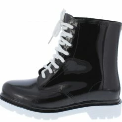 JP Drizzle02 White Black Two Tone Lace Up Rain Boot Boots