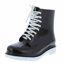 JP Drizzle02 White Black Two Tone Lace Up Rain Boot Boots