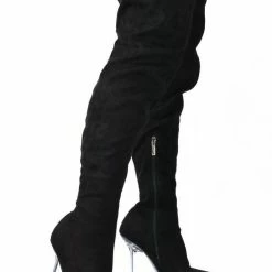 CAPE ROBBIN Estele Black Pointed Toe Thing High Lucite Heel Boot