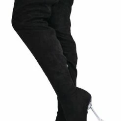 CAPE ROBBIN Estele Black Pointed Toe Thing High Lucite Heel Boot