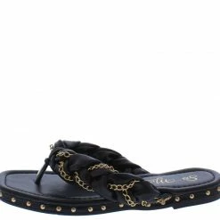 MACHI Elbes Black Pu Chain Braid Open Toe Stud Thong Slide Sandal What's New