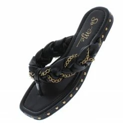 MACHI Elbes Black Pu Chain Braid Open Toe Stud Thong Slide Sandal What's New