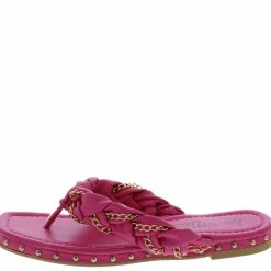 MACHI What's New Elbes Pink Pu Chain Braid Open Toe Stud Thong Slide Sandal