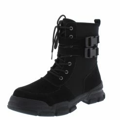 ELEGANCE Boots Elisa3 Black Lace Up Dual Buckle Combat Boot