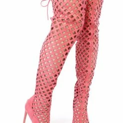 CAPE ROBBIN Boots Elnora1 Berry Open Toe Multi Diamond Cut Out Lace Up Boot