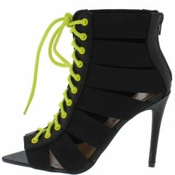 JP Shoes Exception37 Black Pointed Peep Toe Multi Band Lace Up Heel