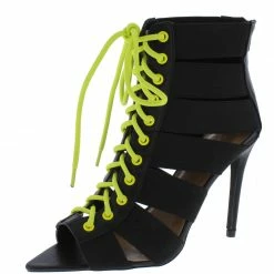 JP Shoes Exception37 Black Pointed Peep Toe Multi Band Lace Up Heel