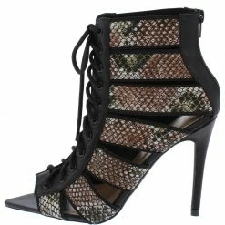 JP Exception37 Snake Pointed Peep Toe Multi Band Lace Up Heel Shoes
