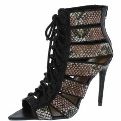 JP Exception37 Snake Pointed Peep Toe Multi Band Lace Up Heel Shoes
