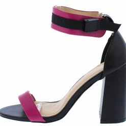 In Touch Bianeth262 Black Fuchsia Open Toe Ankle Clip Block Heel Shoes