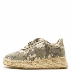 QUPID Shoes Fabio04a Khaki Lace Up Espadrille Sneaker Flat