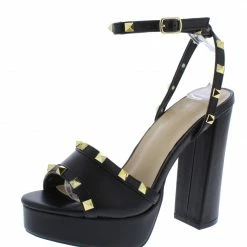 Legend Fay19 Black Pu Studded Open Toe Ankle Strap Platform Heel What's New