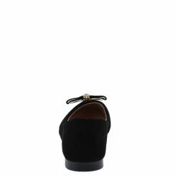 SUP FJ001 Black Metallic Double Bow Slide On Ballet Sandal Ballet Flats