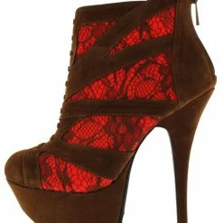 Doll House Fanciful Chestnut Lace High Heeled Boot Boots