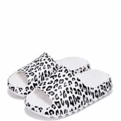 CAPE ROBBIN Jaxie44 Leopard Open Toe Sherpa Foot Bed Slide Sandal What's New