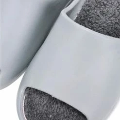 CAPE ROBBIN Jaxie44 Grey Open Toe Sherpa Foot Bed Slide Sandal