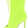 OIL J Filter Neon Yellow Peep Toe Lace Up Stiletto Boot