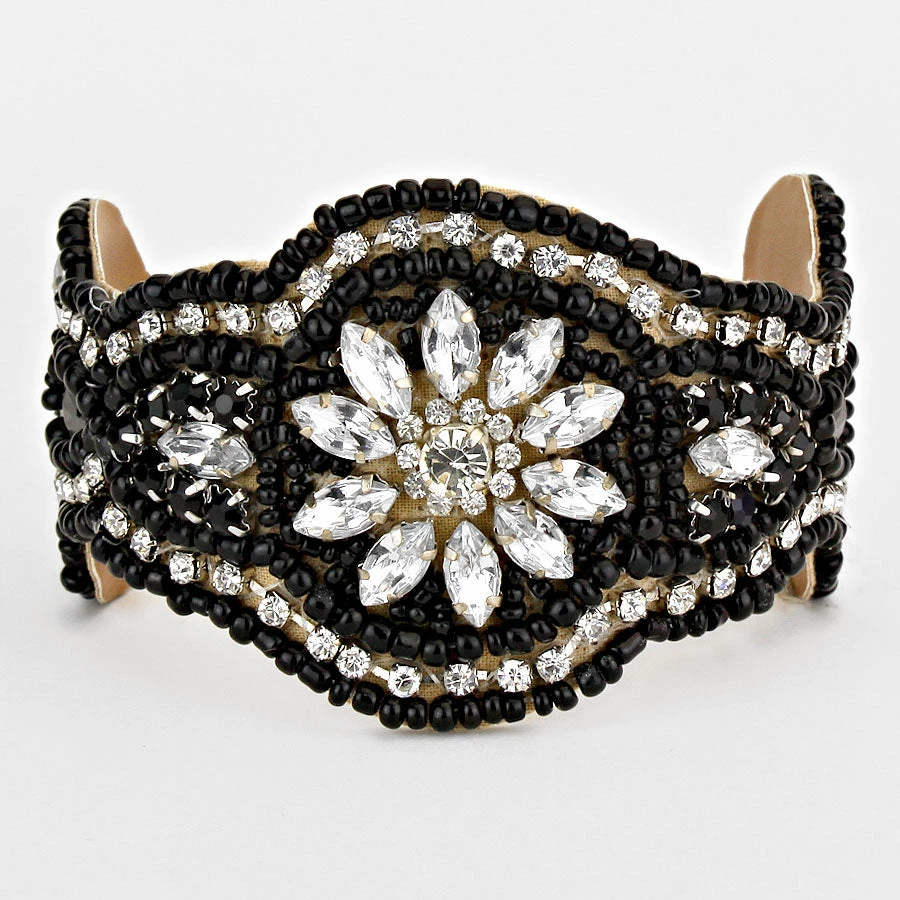 WONA TRADING Accessories Flower Accented Crystal Cuff 3 WONA TRADING Accessories Flower Accented Crystal Cuff