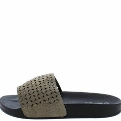 TWIN TIGER Fluff03 Black Laser Cut Flat Platform Slide On Sandal Shoes