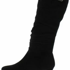 Forever Link Boots Frankie05 Black Knee High Almond Toe Wedge Boot