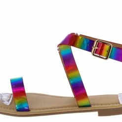 Liliana Jenna062 Rainbow Open Toe Cross Front Ankle Strap Sandal