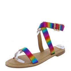 Liliana Jenna062 Rainbow Open Toe Cross Front Ankle Strap Sandal