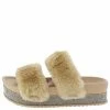 SUP Furry502w Camel Faux Fur Dual Strap Sparkle Slide Flat