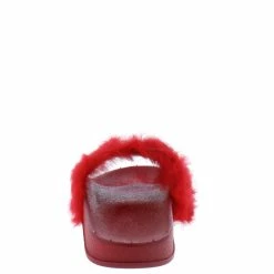 In Touch Shoes Cecilia258 Red Jeweled Faux Fur Mule Slide Sandal