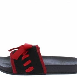 In Touch Della052 Black Stitch Tied Open Toe Mule Slide Sandal