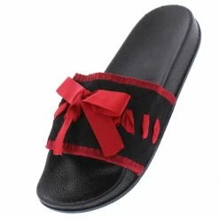In Touch Della052 Black Stitch Tied Open Toe Mule Slide Sandal