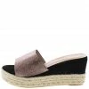 SUP Shoes Grass204 Black Embellished Open Toe Espadrille Wedge