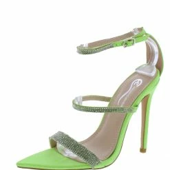 Elegant Galina5 Neon Green Embellished Pointed Open Toe Stiletto Heel What's New
