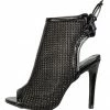 Liliana Shoes Hannah246 Black Peep Toe Rear Lace Up Rhinestone Mesh Heel