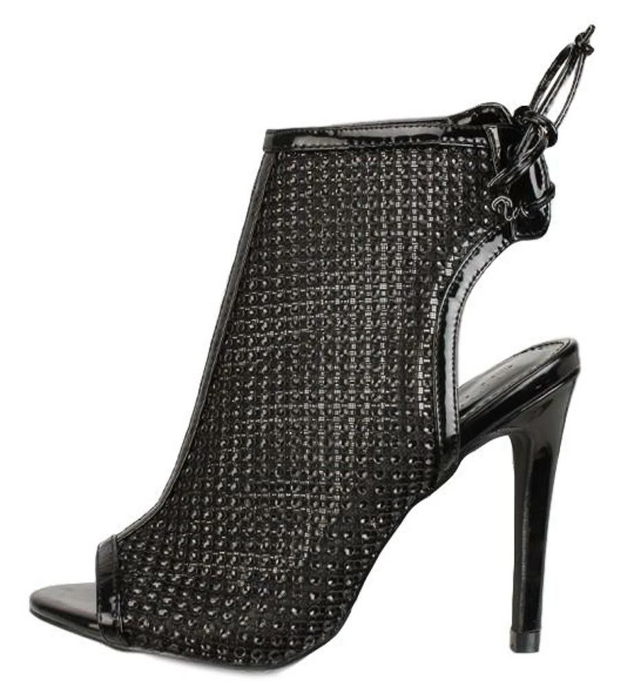 Liliana Shoes Hannah246 Black Peep Toe Rear Lace Up Rhinestone Mesh Heel 3 Liliana Shoes Hannah246 Black Peep Toe Rear Lace Up Rhinestone Mesh Heel