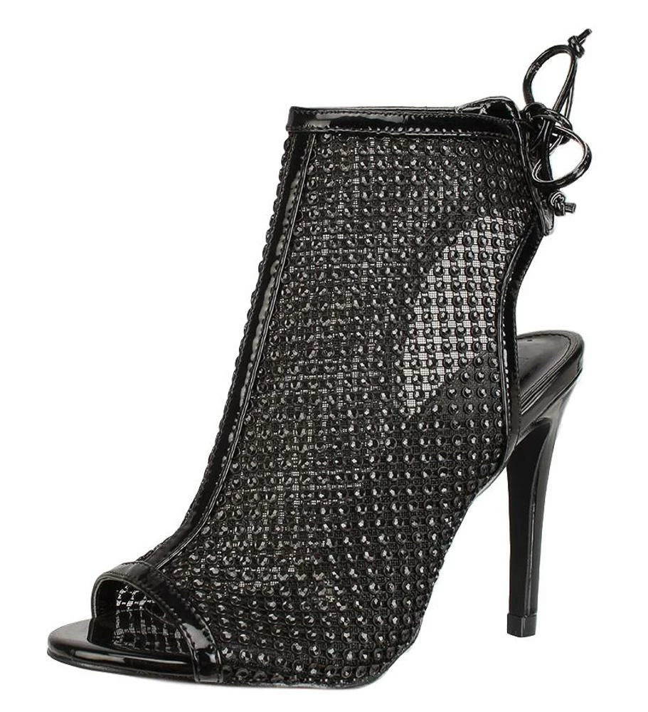 Liliana Shoes Hannah246 Black Peep Toe Rear Lace Up Rhinestone Mesh Heel 4 Liliana Shoes Hannah246 Black Peep Toe Rear Lace Up Rhinestone Mesh Heel