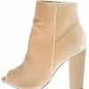 OIL J Boots Gina Nude Velvet Peep Toe Slanted Heel Ankle Boot