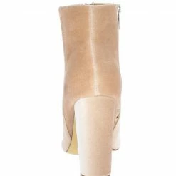 OIL J Boots Gina Nude Velvet Peep Toe Slanted Heel Ankle Boot