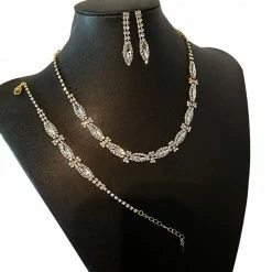 WONA TRADING Gold Marquise Cut Multi Stone Necklace, Earrings And Bracelet 3 Piece Set Accessories